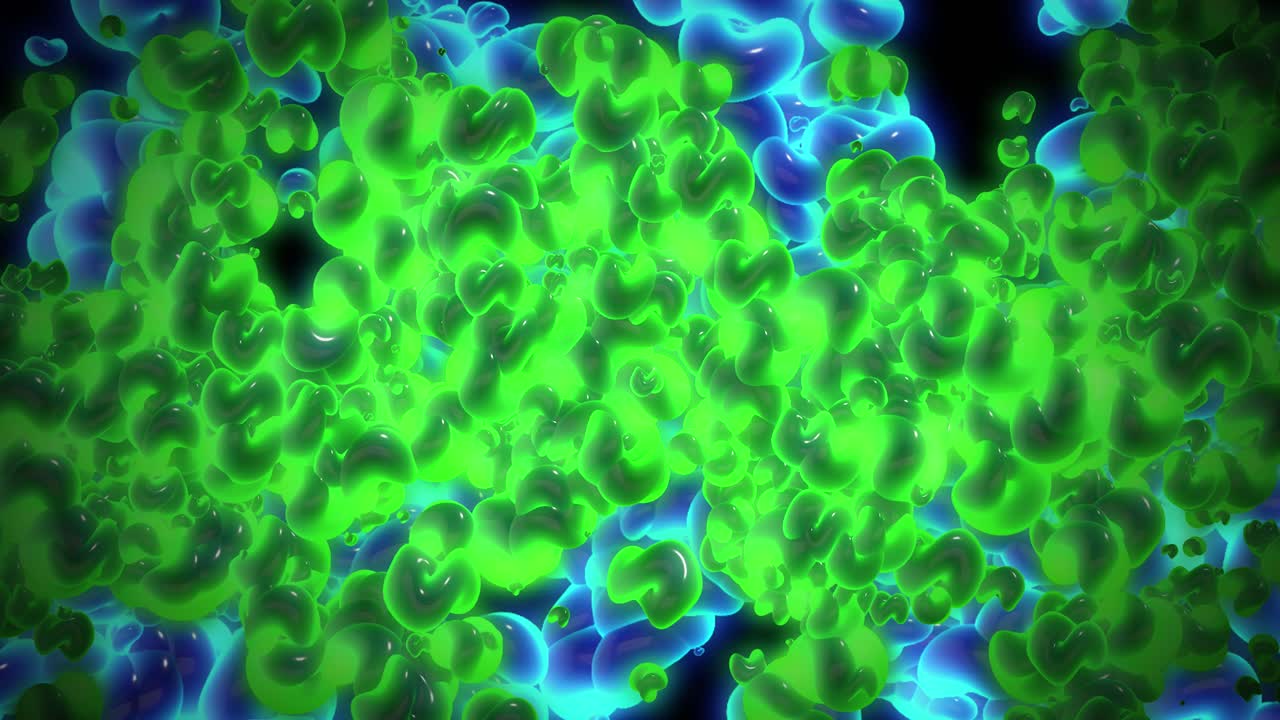 Fondo abstracto dinámico de masas orgánicas verdes y azules