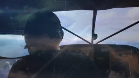 red de conexiones contra el piloto caucásico que vuela un avión privado