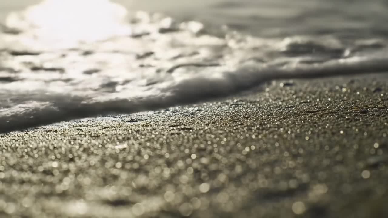 Mesmerizing Close-Up View of Ocean Waves Glistening Under Soft Light, Capturing the Beauty of Nature's Shoreline in Motion