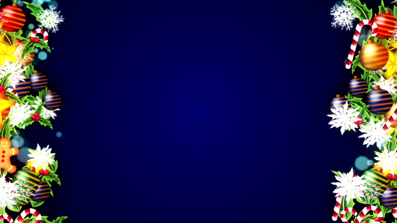 partículas de decoración navideña, fondo azul, bucle