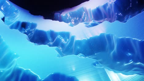 Stylish abstract blue surface as fantastical festive bg. Looped background, waves move on glossy surface like landscape made of liquid blue wax with sparkles. Beautiful soft bg with smooth animatin 4k