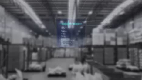 animación de la pantalla digital con datos diversos sobre el almacén borroso