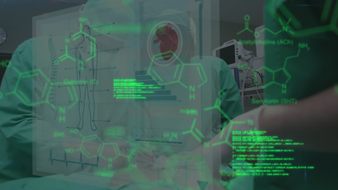 초록색 데이터와 함께 작동하는 외과 의사