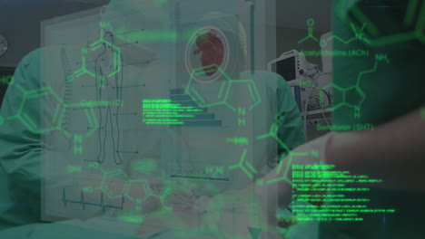 cirujanos que operan con datos verdes en primer plano