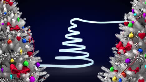 animación del árbol de navidad formado con cinta blanca sobre fondo azul