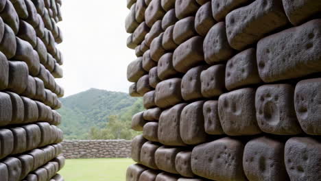 modern stone wall architecture with landscape view