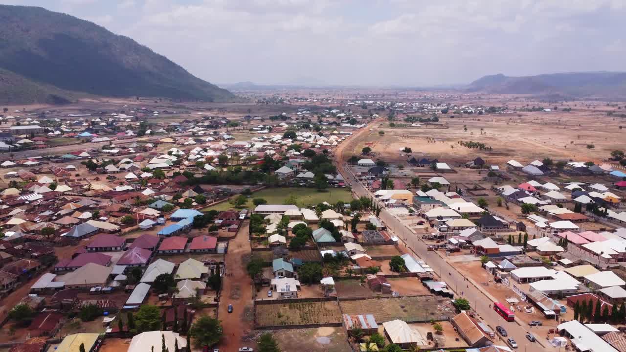 Beautiful aerial of a large town in the Nigerian countryside