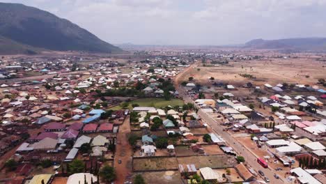 beautiful aerial of a large town in the nigerian countryside