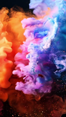 a colorful explosion of smoke and fire in the sky. the colors are vibrant and the smoke is thick, creating a sense of chaos and excitement