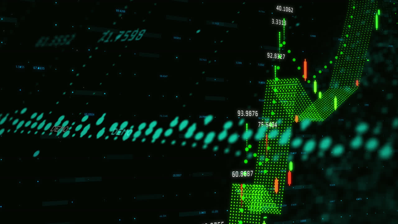 animación del procesamiento de datos financieros contra un fondo negro