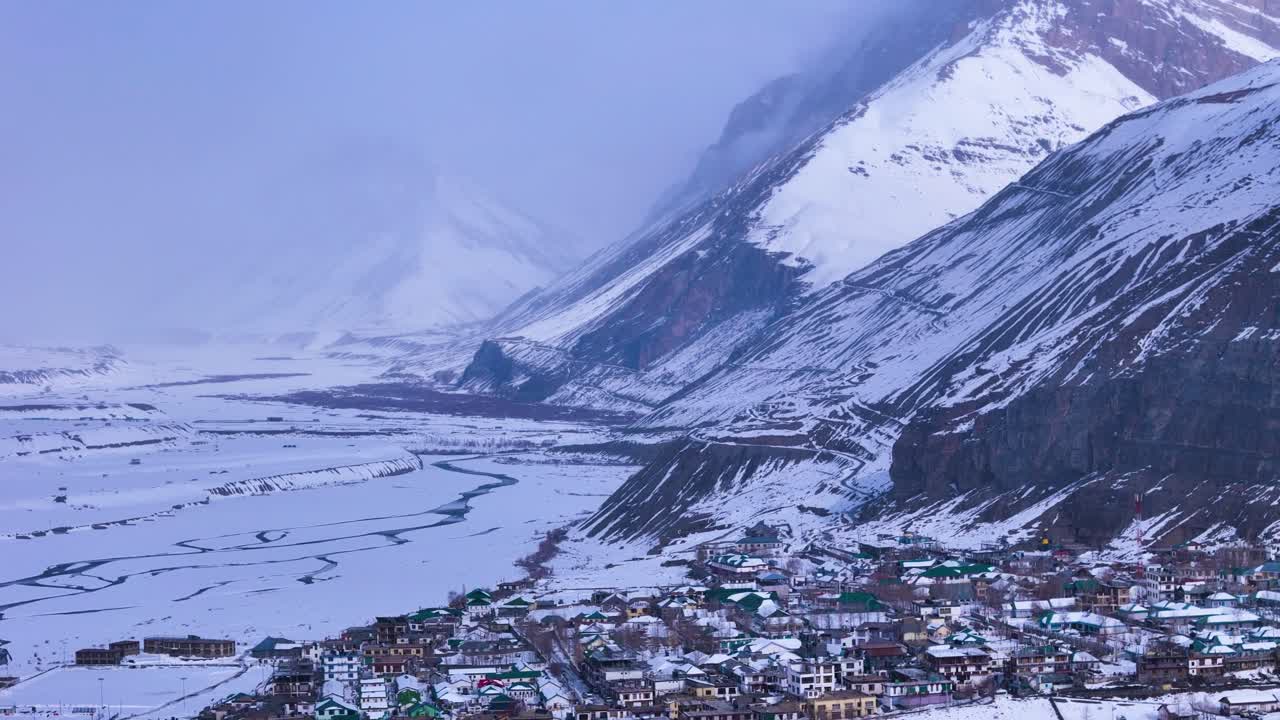 Snowy Mountain Village in Himalayas