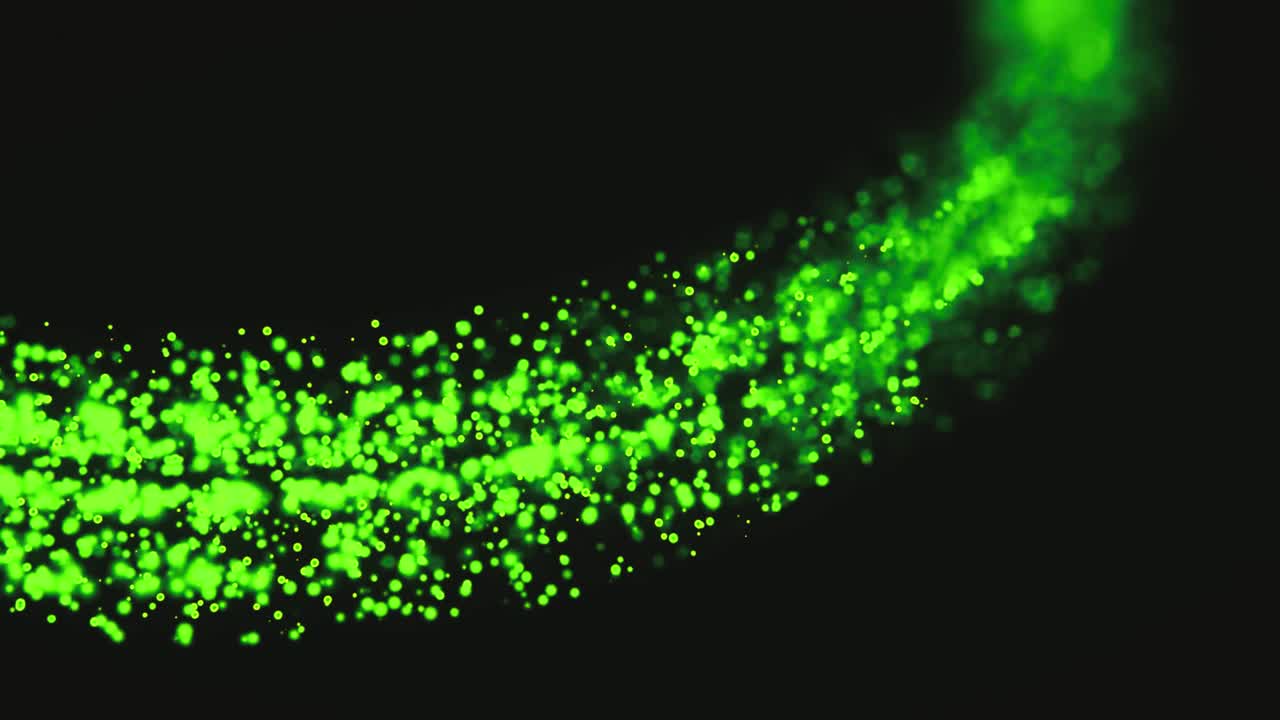 Flusso Dinamico di Particelle di Luce Verde su Sfondo Nero