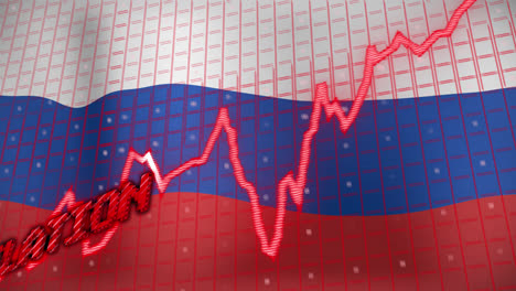 Animation-of-data-processing-and-stagflation-text-over-flag-of-russia