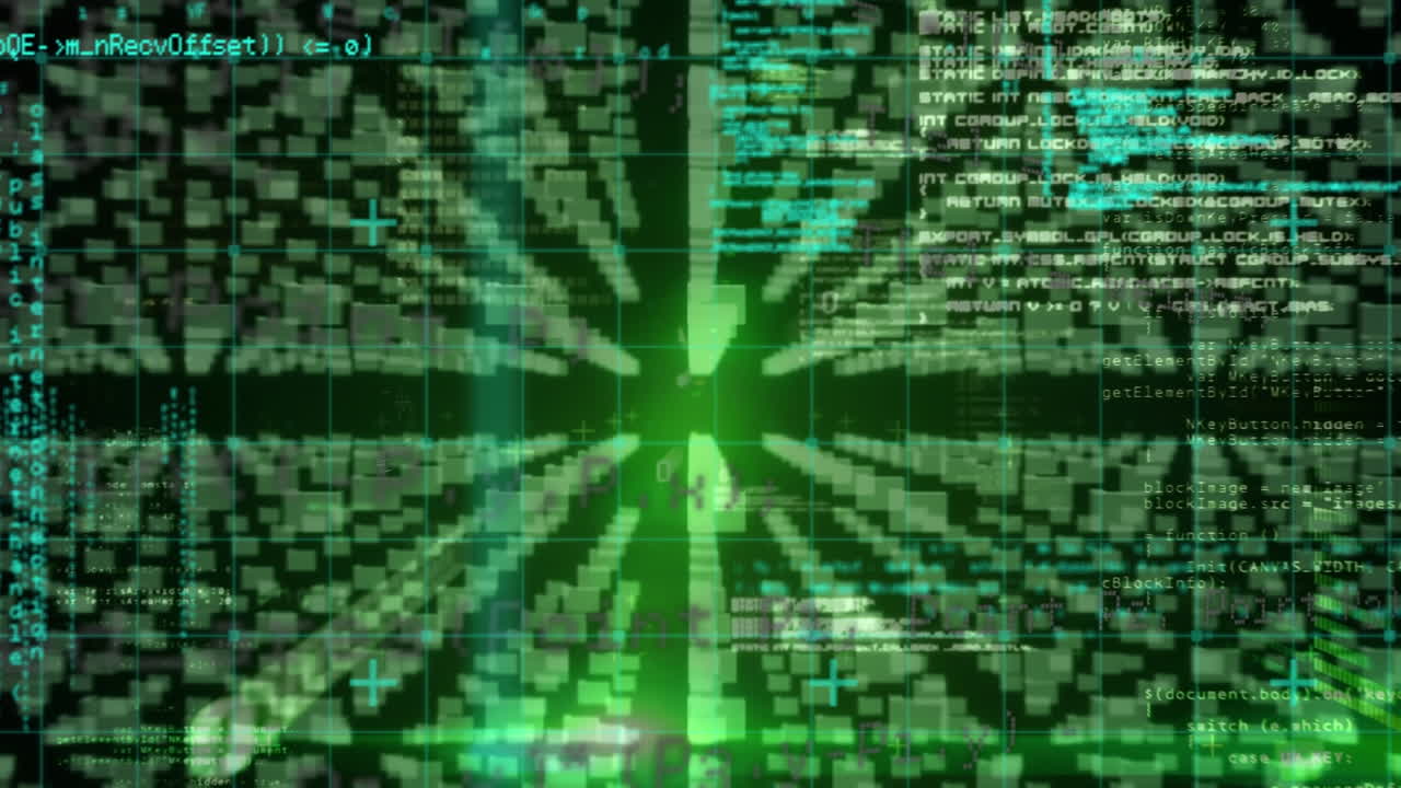 Animation of science data processing over dark background