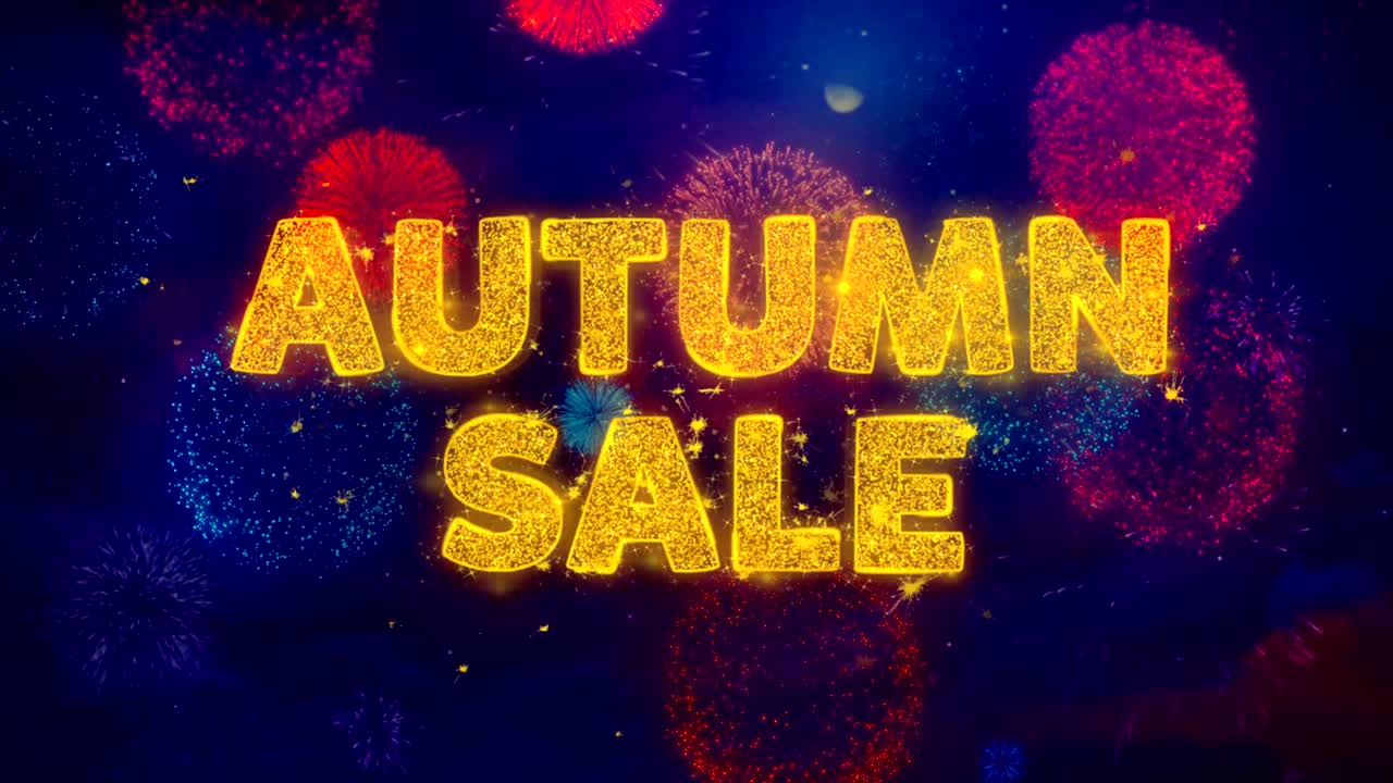 다채로운 불꽃놀이 폭발 입자에 대한 가을 판매 텍스트