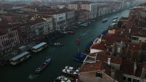 Famous-Venice-With-Its-Lagoon-In-Italy-During-Sunrise---aerial-drone-shot