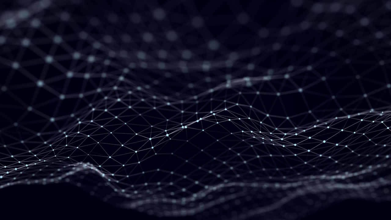 The structure of the network connection of points and lines. Data technology. 3D rendering. Seamless loop.