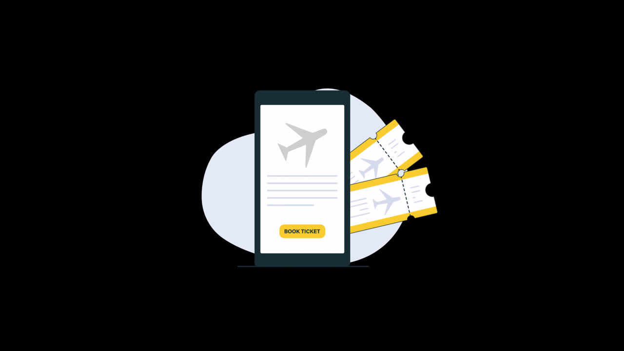 Animation af online booking af flybilletter på en smartphone