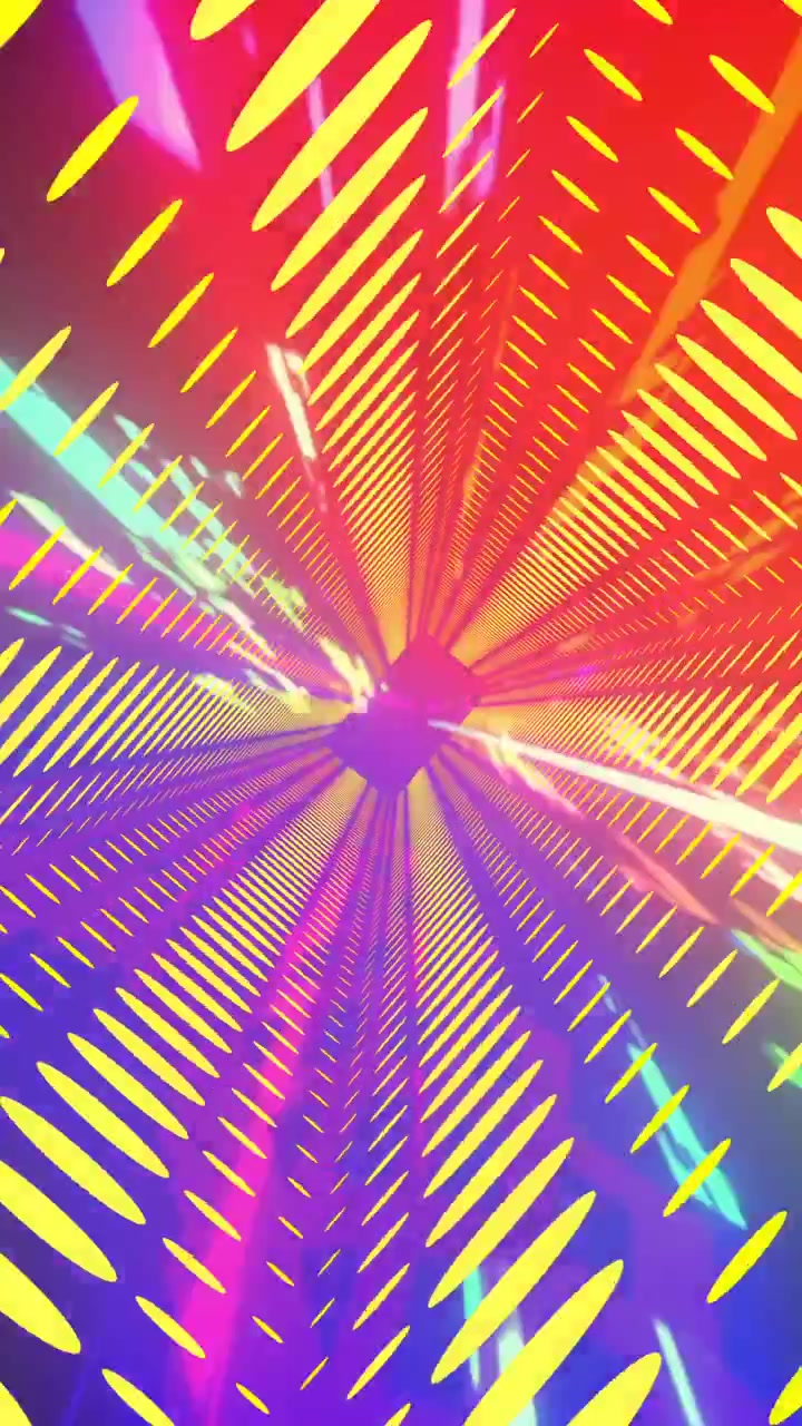 Animazione di tunnel di luci gialle con scie luminose colorate che lo attraversano