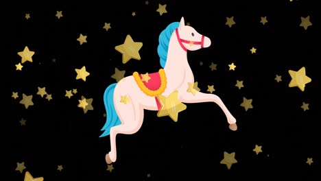 animation of horse and gold stars falling on black background