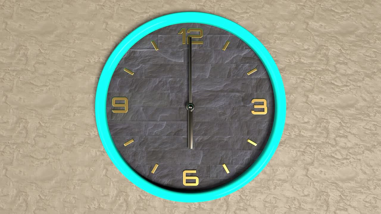 3d animation of round shape clock on the wall. Seamless pattern of time moving.