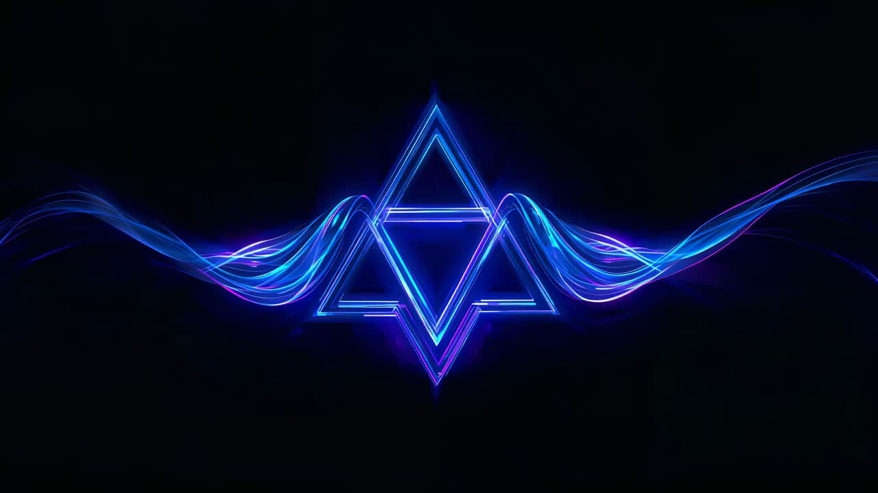 Loop starting, emblem overlapping triangles and thin bars pulsing on black canvas, producing pulse