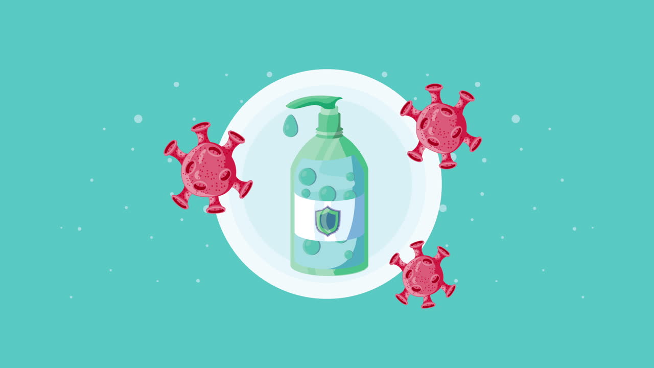 코로나19 팬데 입자 및 항균 비누 애니메이션