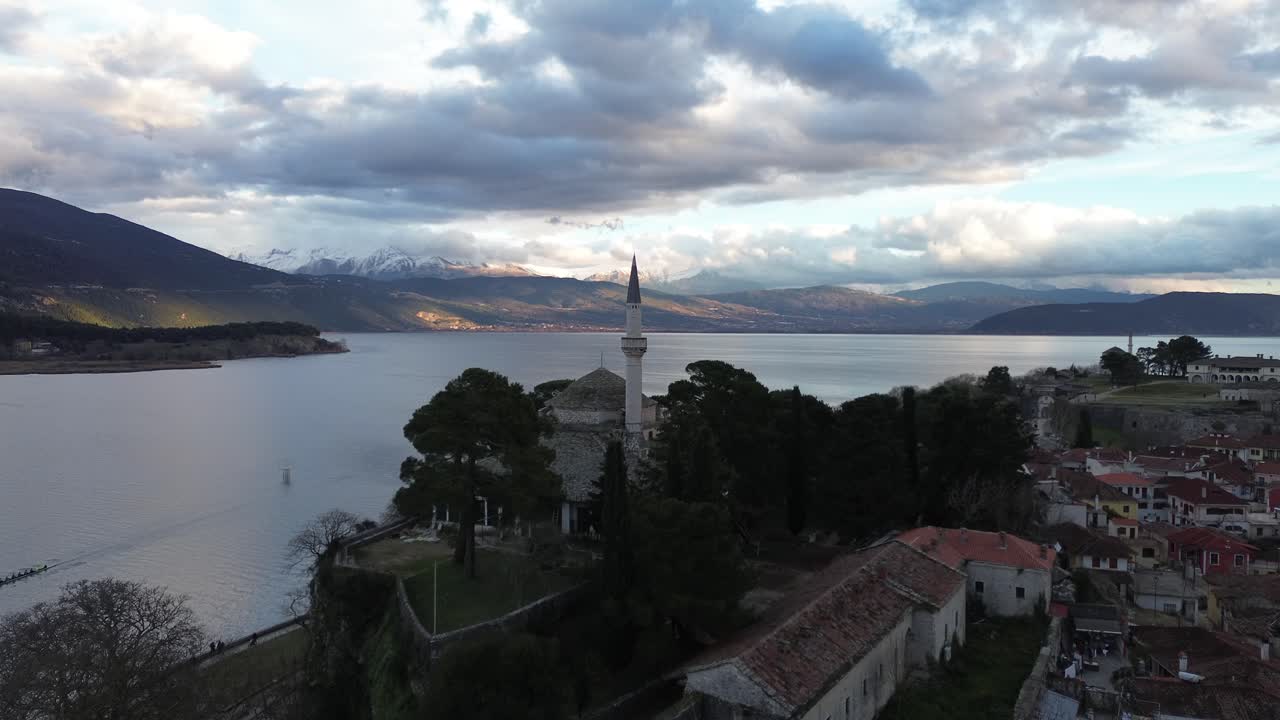 Ioannina Old Town Reveal, Aerial 4Κ Shot, Panoramic View of City Fortress, Epirus Greece