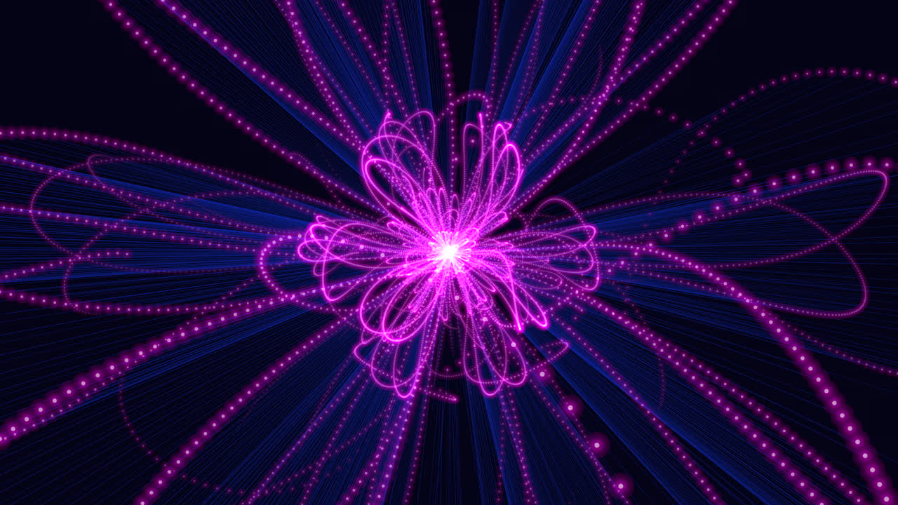 forma geométrica futurista e ilusoria con puntos de neón y líneas en gradiente negro