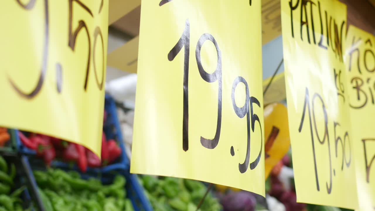 Close-up of Price Tags at a Market Stall