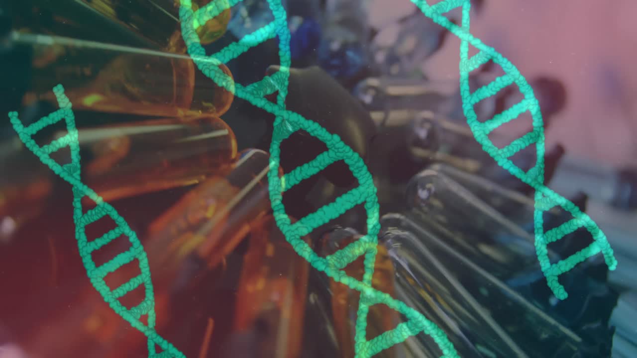 회전하는 의료 병에 대한 dna 애니메이션.