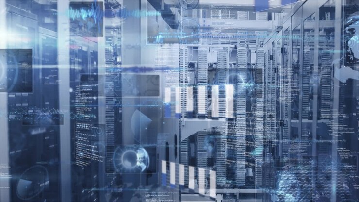 Animation of data processing over server room