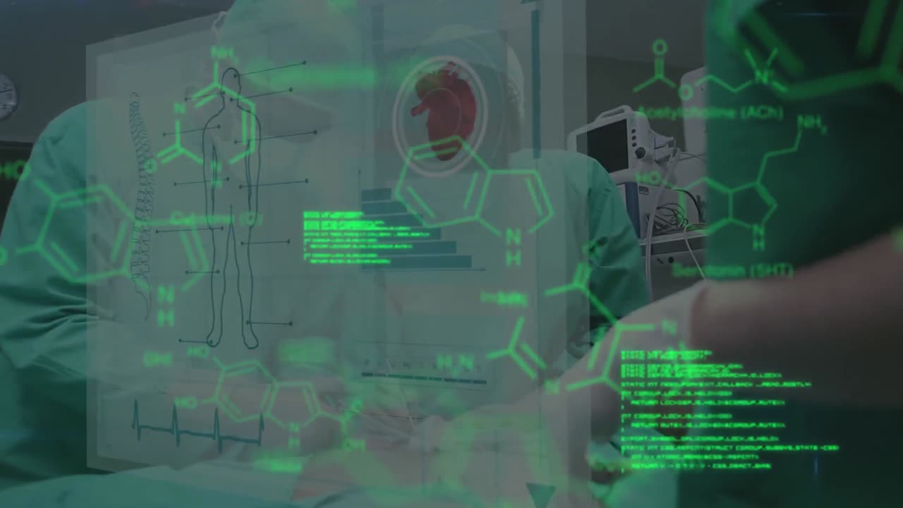 초록색 데이터와 함께 작동하는 외과 의사