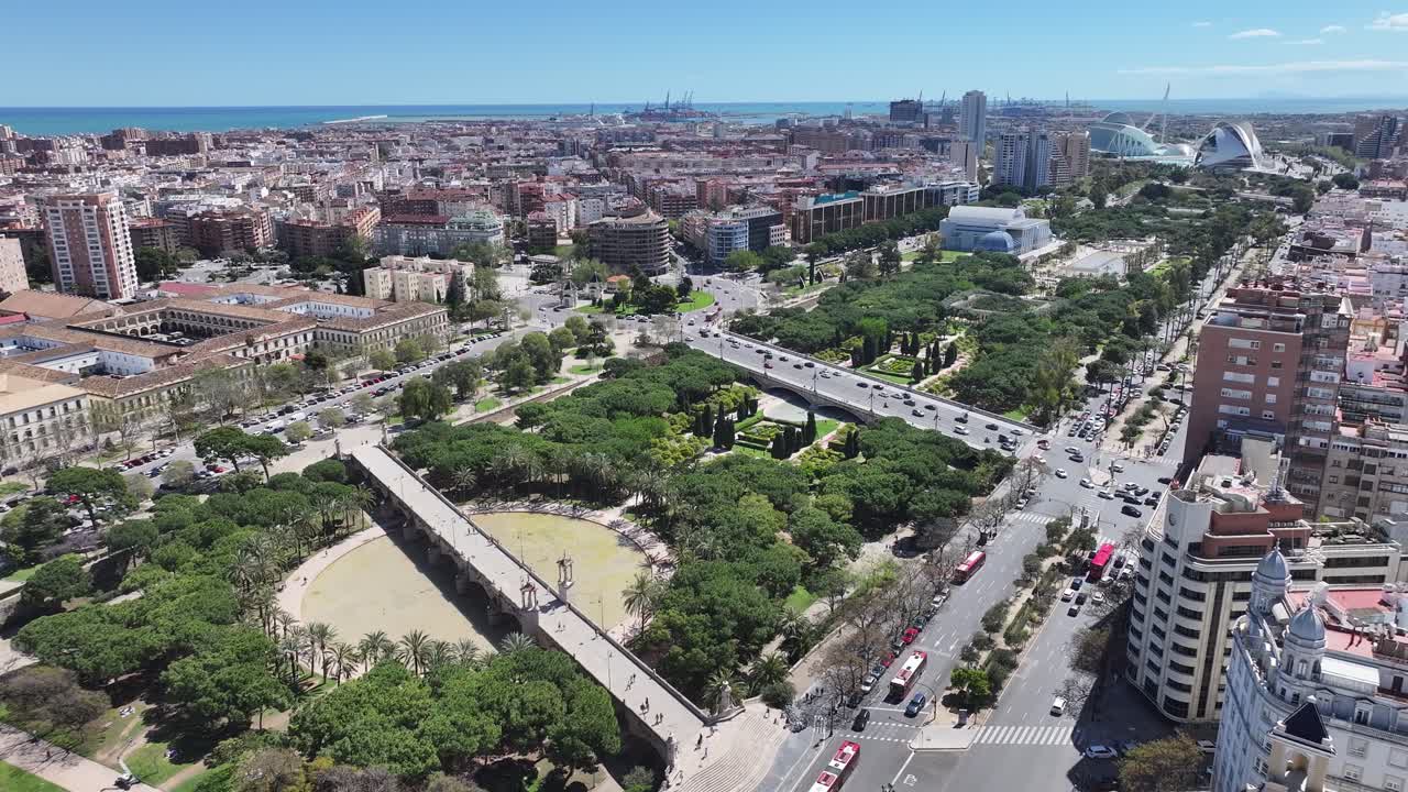 Valencia Skyline At Valencia In Valence Community Spain. Leisure Park Scenery. Downtown Cityscape. Valencia At Valence Community Spain. Cultural Heritage Skyline. Urban Scene.