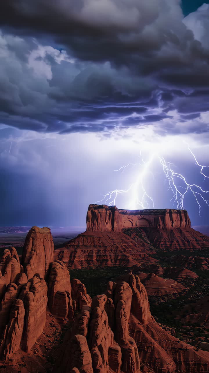 Dramatic Lightning Storm over Red Rock Mountains