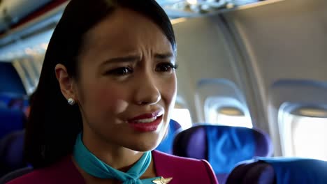 upset flight attendant in airplane