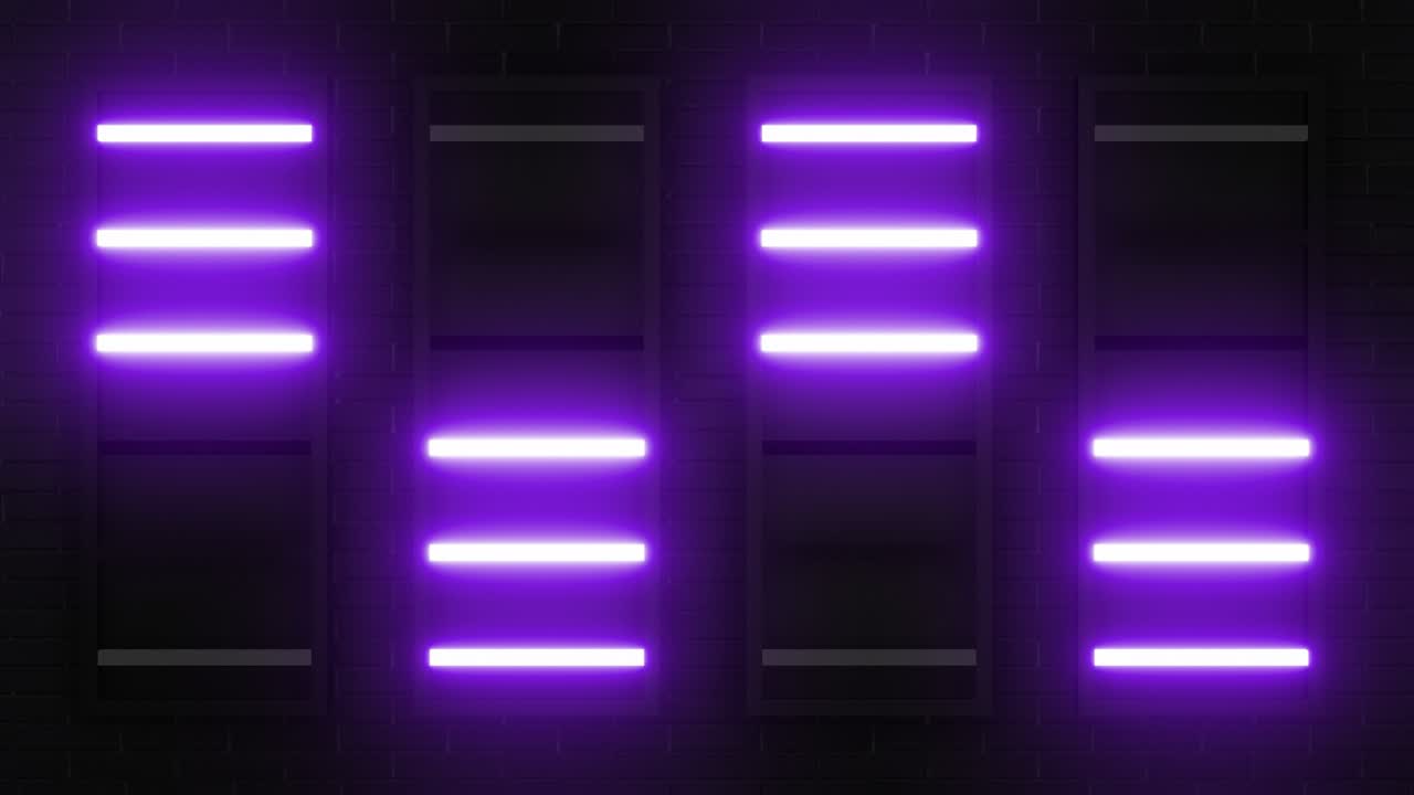 Purple Neon Shelves on a Brick Wall