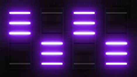 purple neon shelves on a brick wall