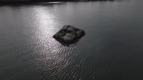 An-aerial-view-over-the-calm-waters-of-the-Long-Island-Sound-off-Long-Island,-NY