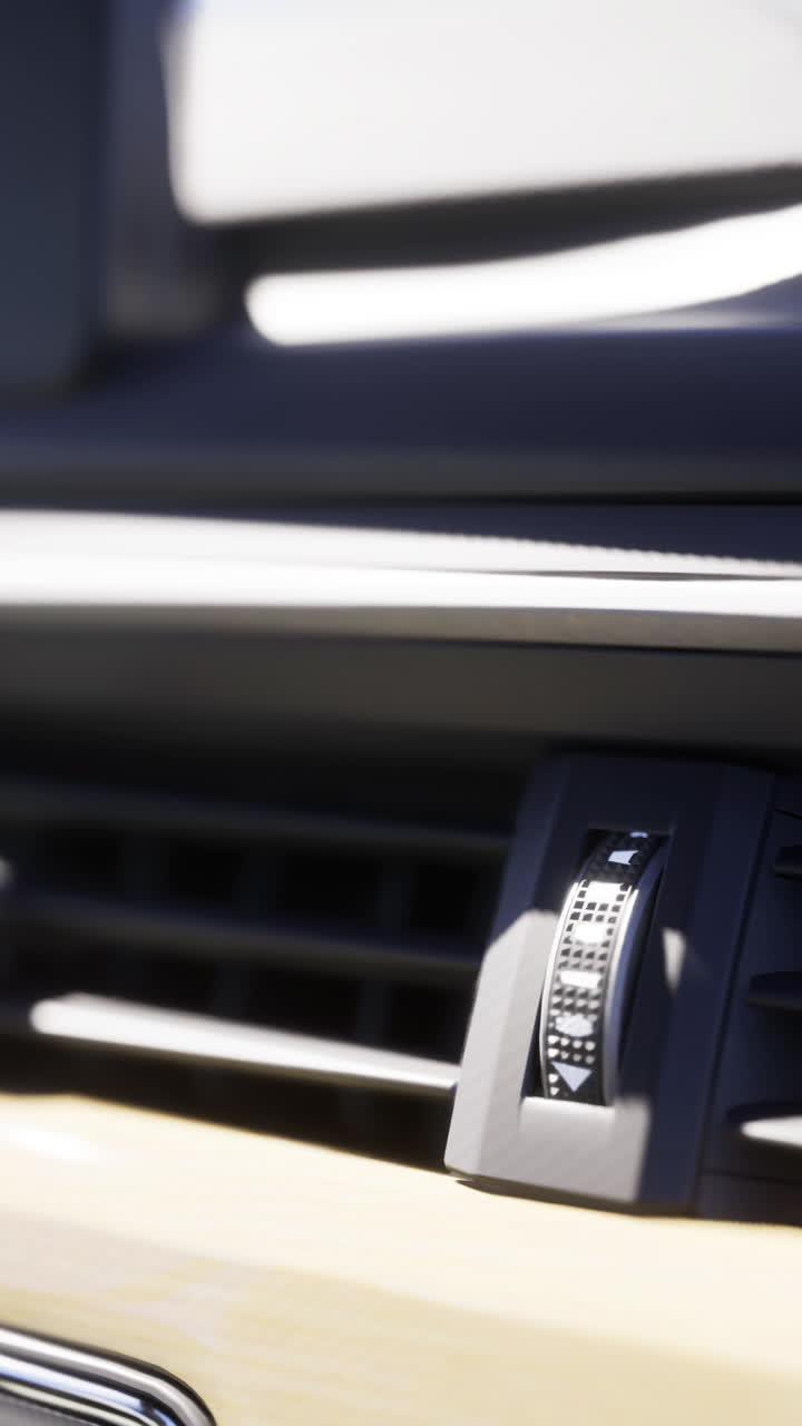 Close view of modern car dashboard control features during daylight