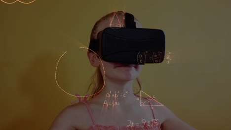 animación de fórmulas matemáticas sobre una escolar usando auriculares vr