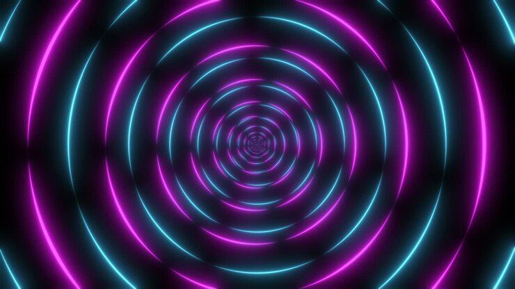 Fundo de Moldura Neon. Animação Abstrata em Loop de Moldura Neon Azul e Roxa. Moldura LED com Espaço. Loop de Linhas Luminosas