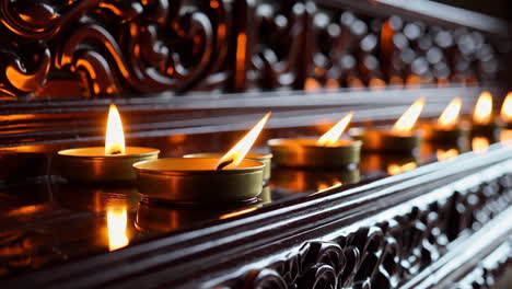burning candles on a carved wooden altar