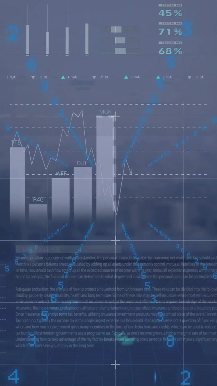 Animation of digital data processing over cityscape
