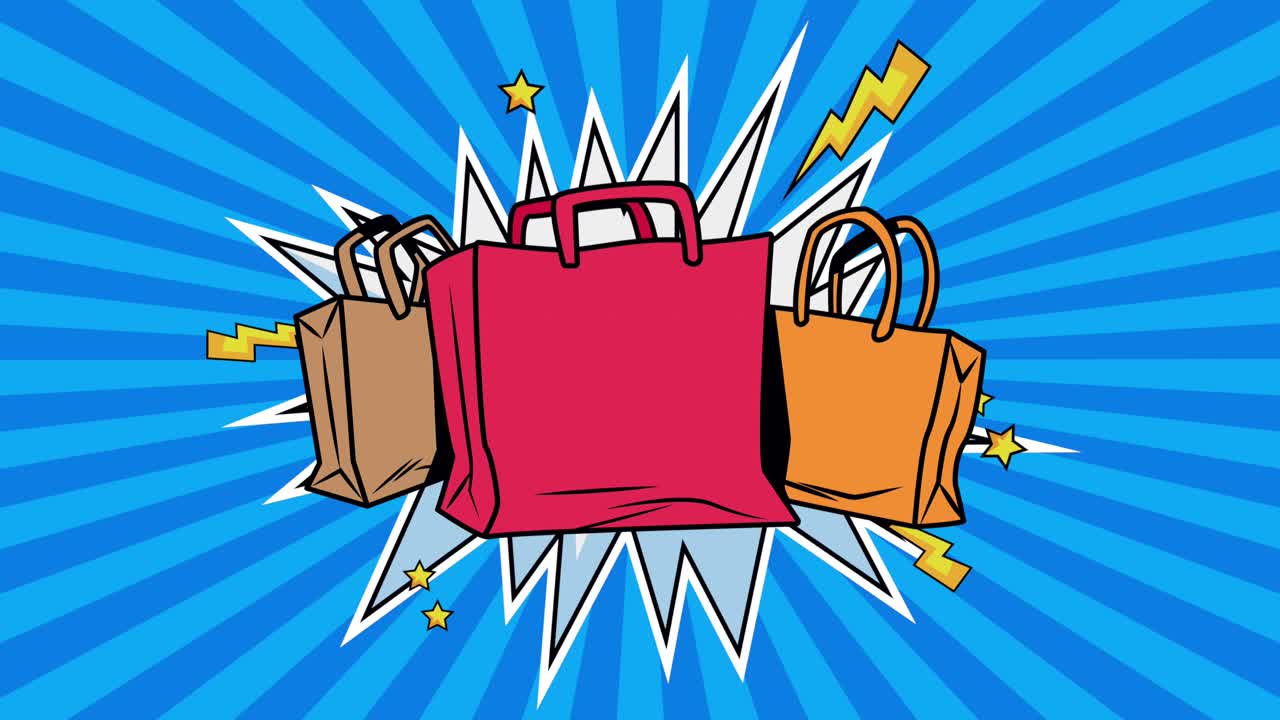 쇼핑 가방 패턴 팝 아트 스타일 애니메이션