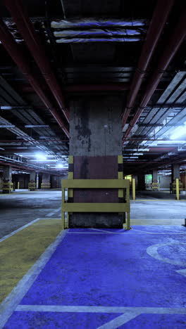 empty underground parking garage at night