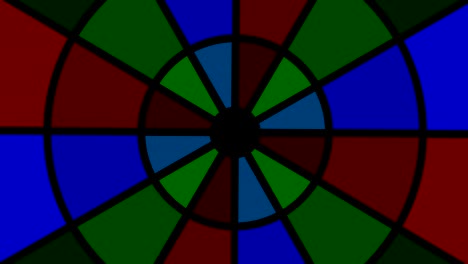 ventilador de tipo objeto circular de varios colores que gira en el sentido de las agujas del reloj, con el punto de anclaje posicionado en el centro y cubre todo el fondo.
