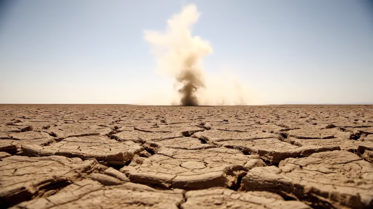 Dust Devil in a Cracked Desert Landscape