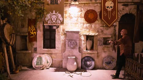 medieval axe throwing fun in a rustic beer bar