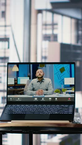 vertical video remote briefing meeting between diverse business people in strategic partnership